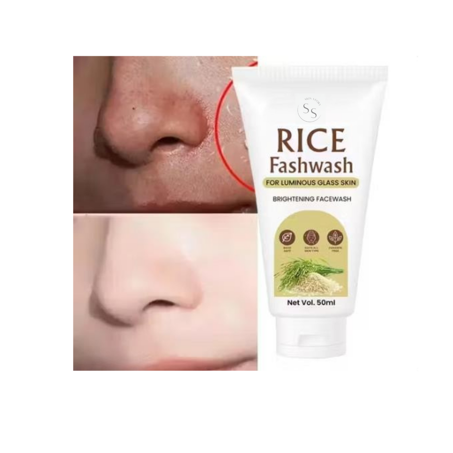 Skin Story Rice Face Wash, Skin Lightening & Tan Removal Face wash,Oil Controal & Remove Pigmentation,Tan Removal Face Wash, All Skin Types Face Wash 50ml (Pack of 1)